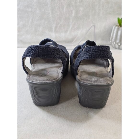 Skechers Memory Foam Navy Blue Wedge Sandals With Stretch Straps & Peep Toe Desi - Picture 10 of 12